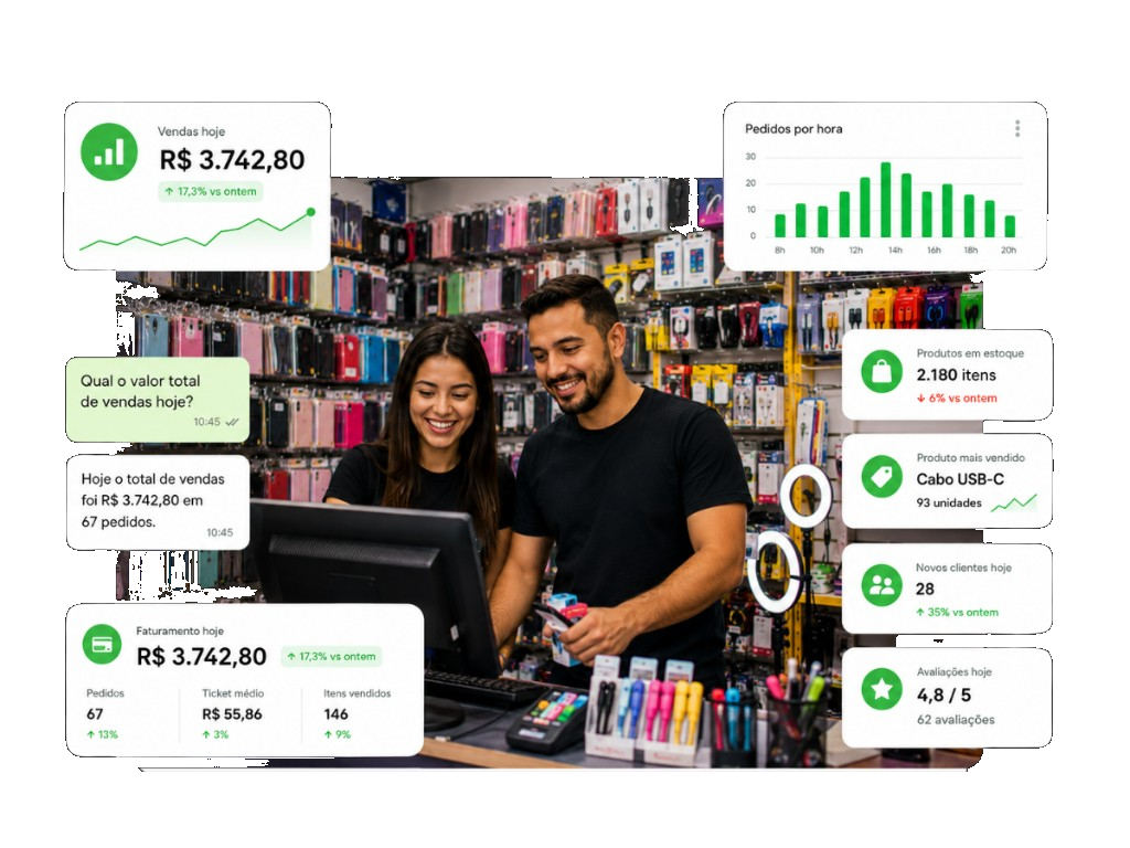 Loja de acessórios gerenciando vendas e estoque com a Vendi